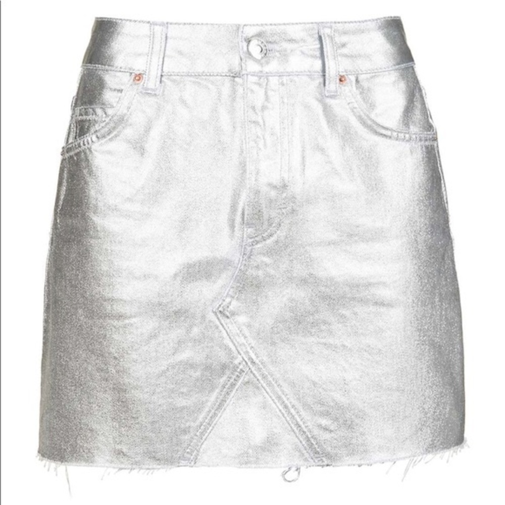 💥TOPSHOP SILVER COATED MOTO SKIRT💥